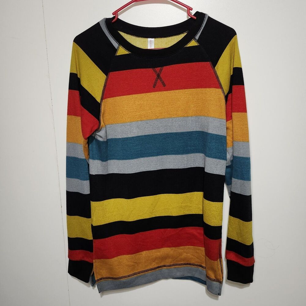 Niloufo Womens Small Multicolor Striped Raglan Sleeve Sweatshirt Soft Cozy Cute!